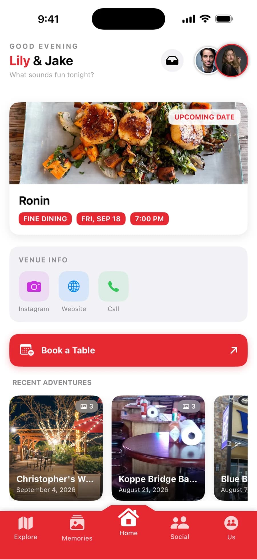 A confirmed date night on Couples Home in Tango: the spot, the day and the time