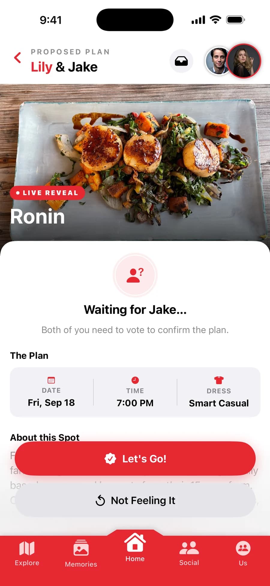 A date night Tango planned, waiting for both partners to vote